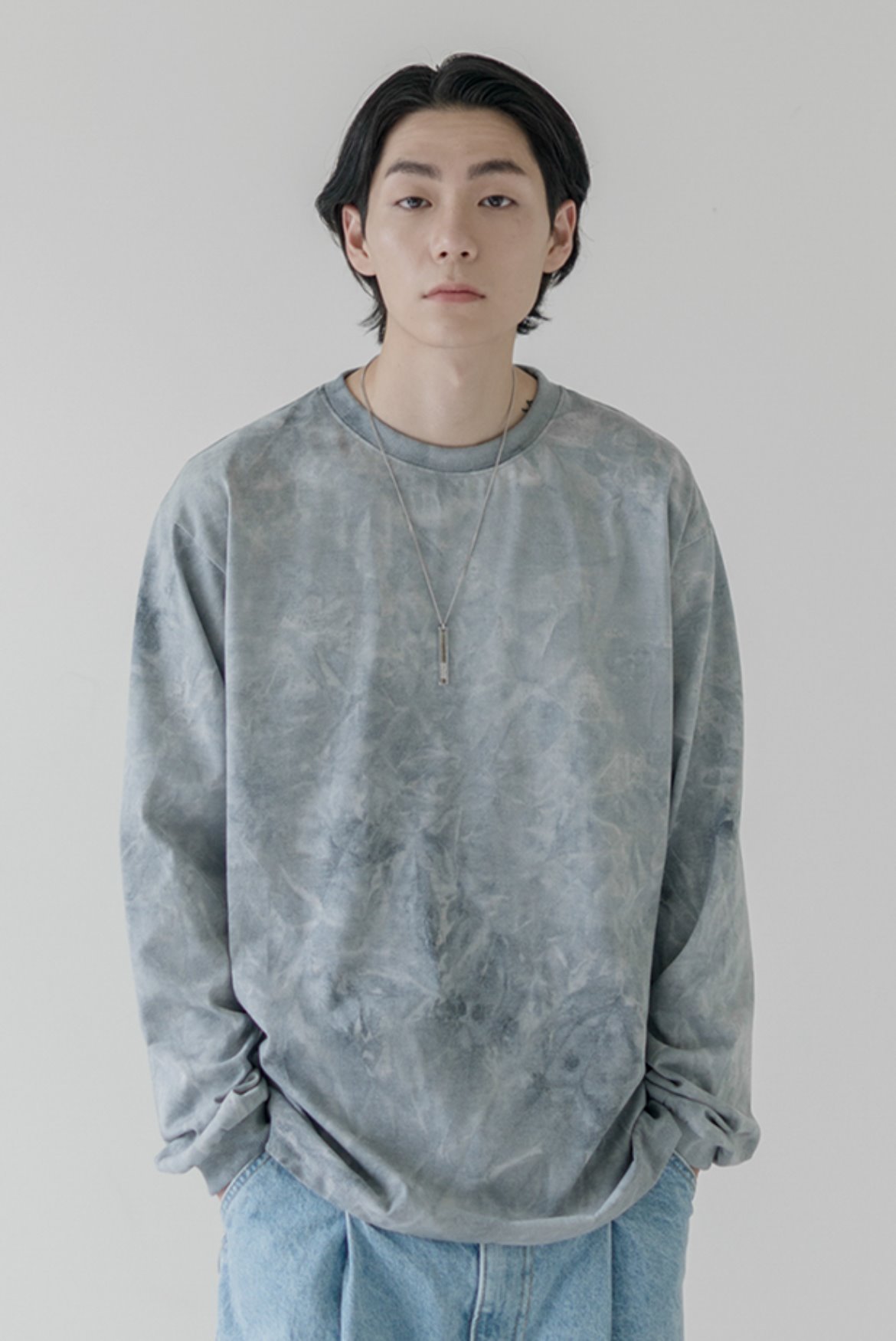 Oversize Water Washed L/S T-Shirts [Grey]