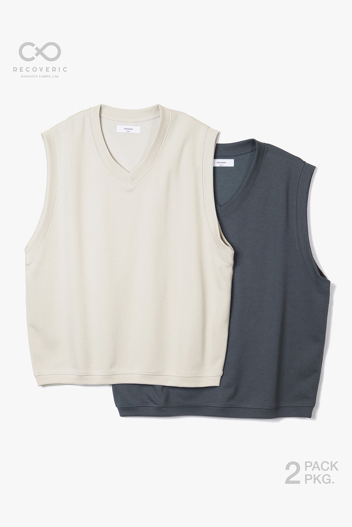 2Pack Oversize V-Neck Vest [Beige/Charcoal]
