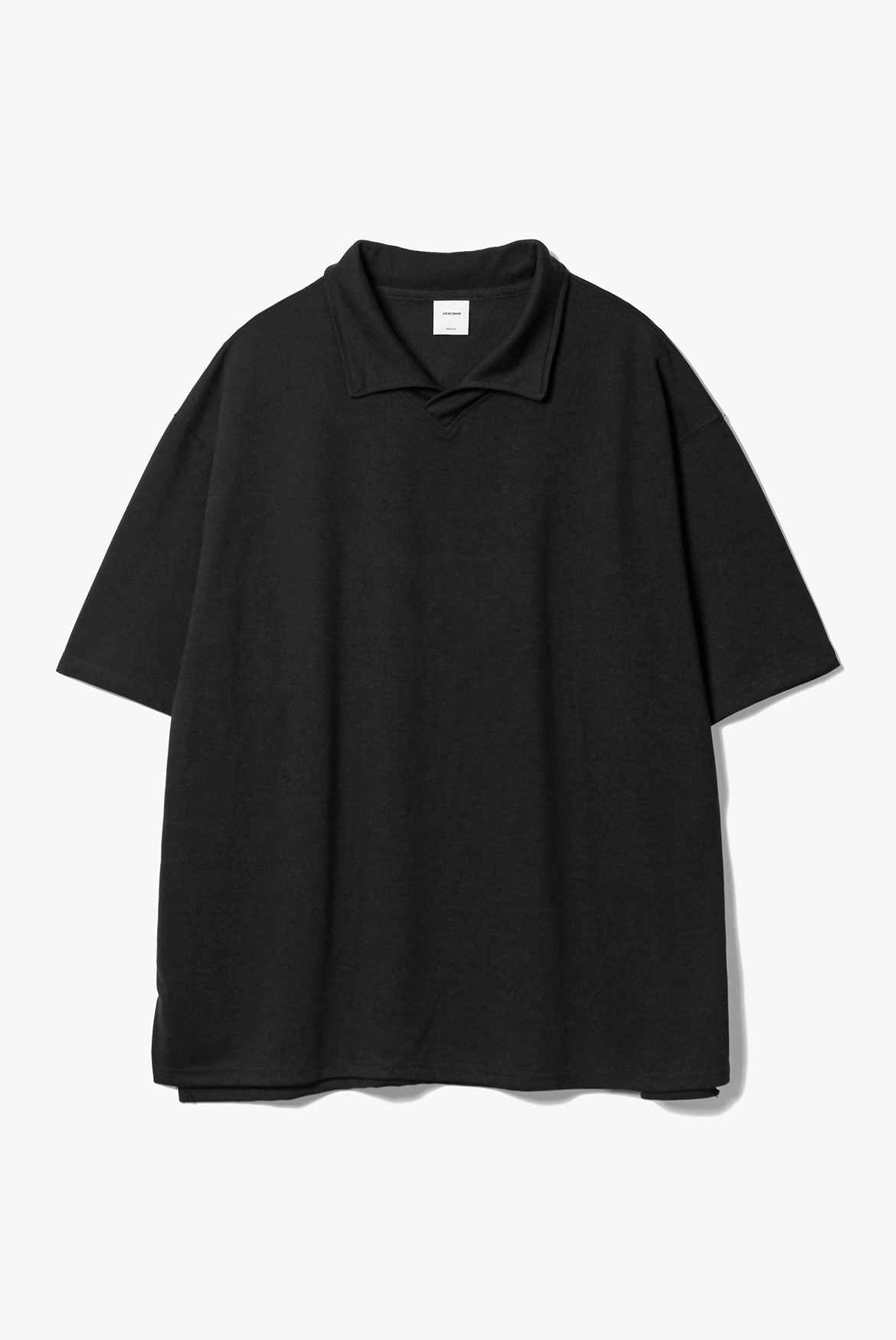 V-Neck Stand Collar T-Shirts [Black]