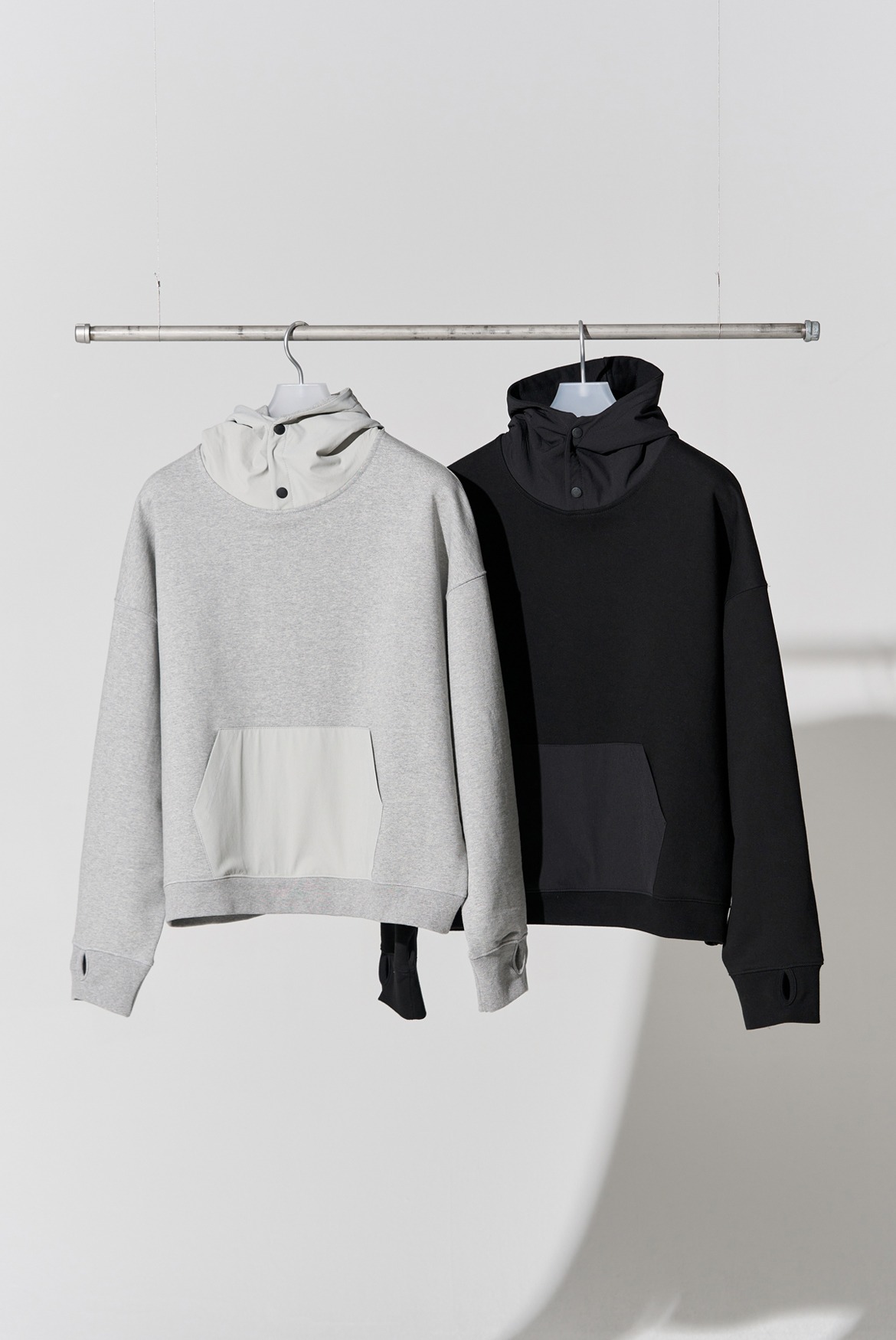 Nylon Patch Middle Length Button Hoody [2 Colors]