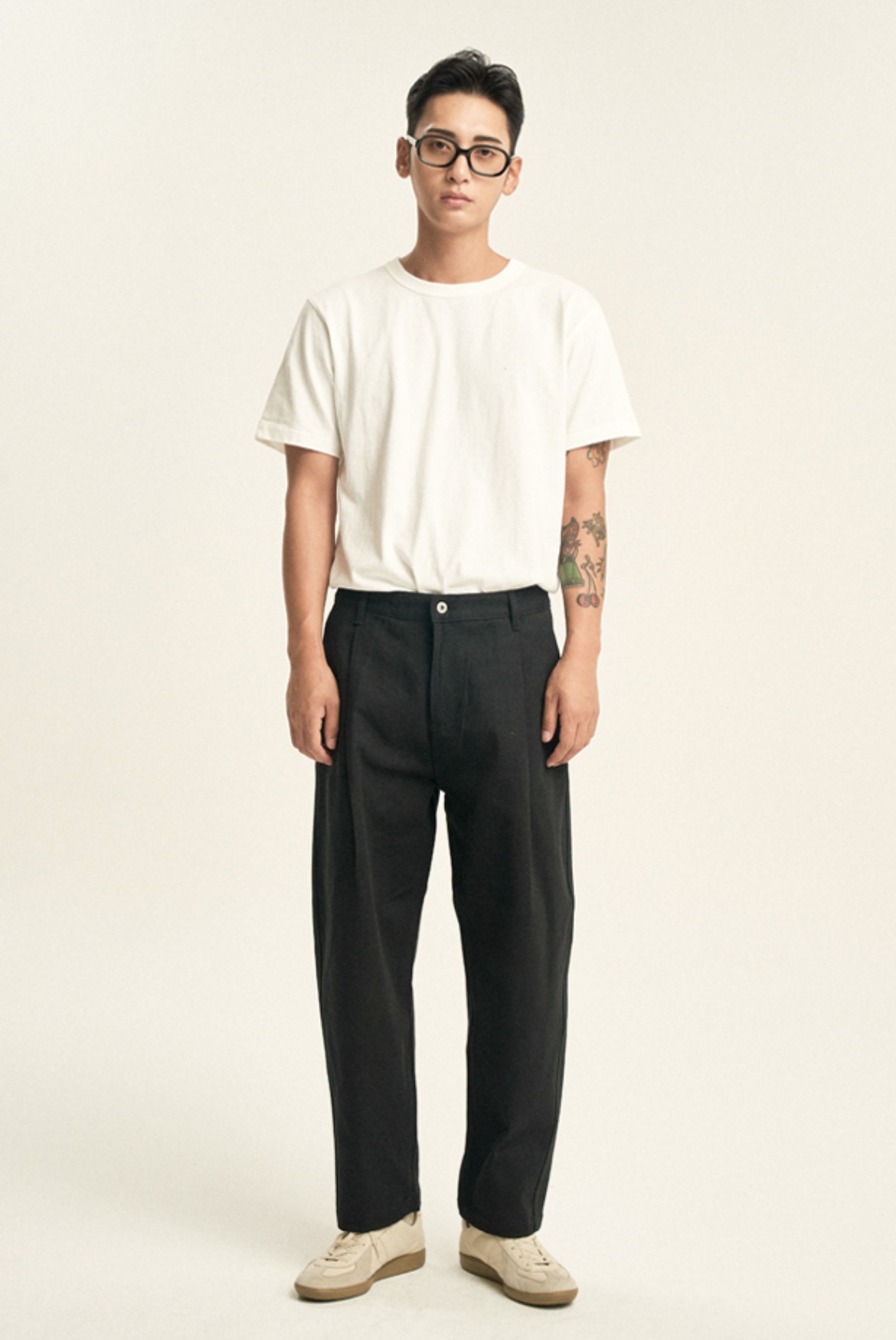 Curved Cotton Pants [Black]