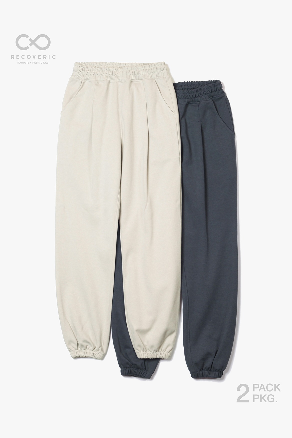 2Pack One Tuck Wide Jogger Pants [Beige/Charcoal]