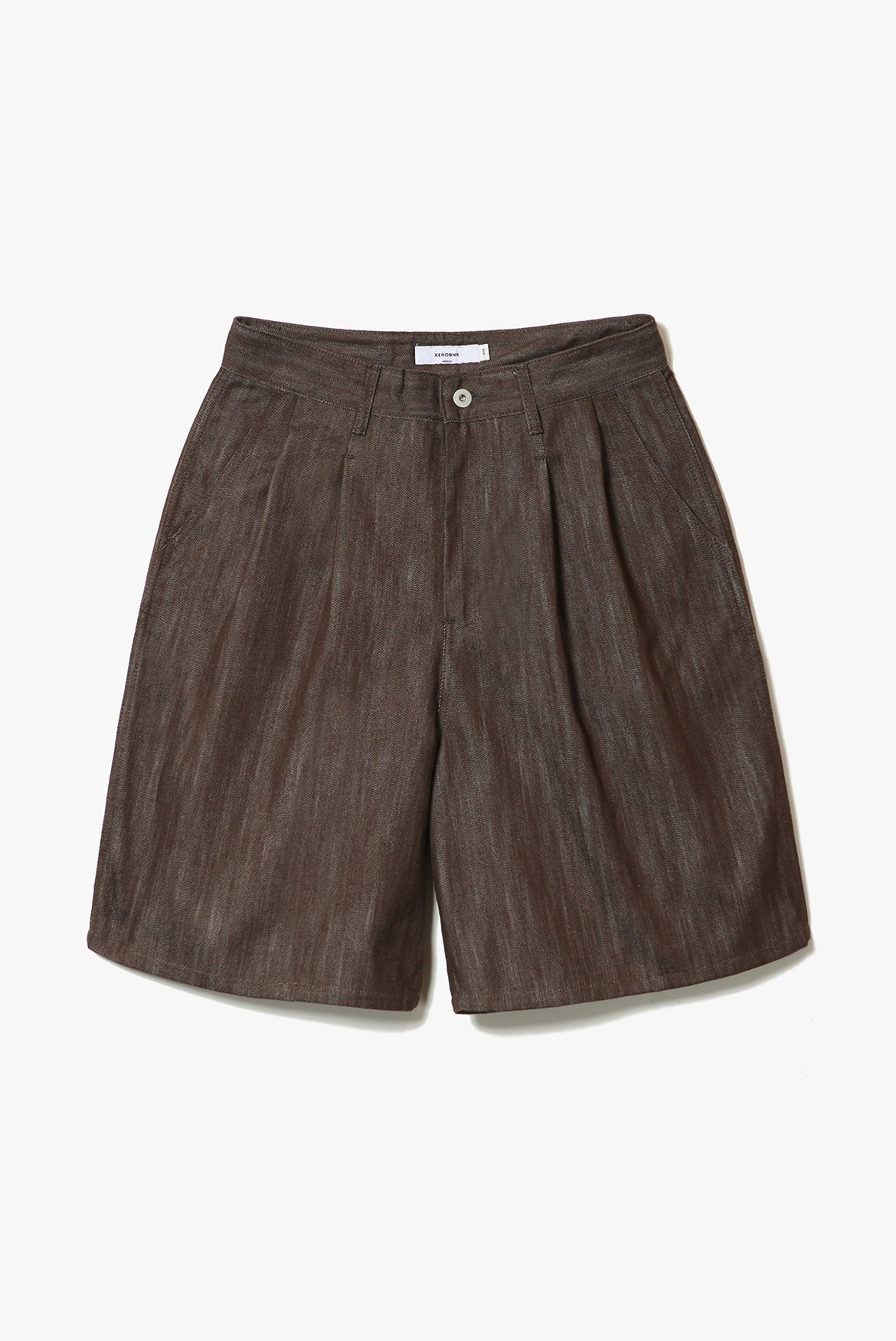 Clean Denim Bermuda Two Tuck Shorts [Brown]